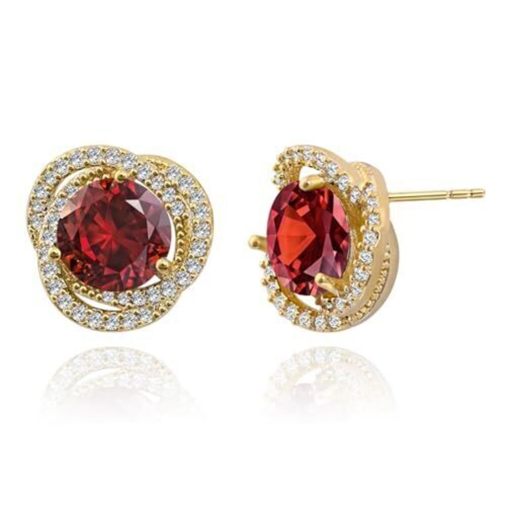 7624 18K Gold Plated Ruby Stud Earrings, Red Crystal with Cubic Zirconia